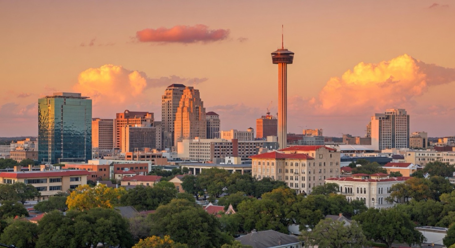 Warm San Antonio skyline view for Velvet Realty Group market guidance